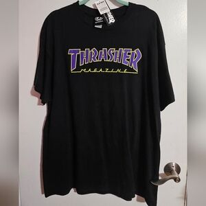 NWT* SST THRASHER Purple and Green outlined Black shirt in XL